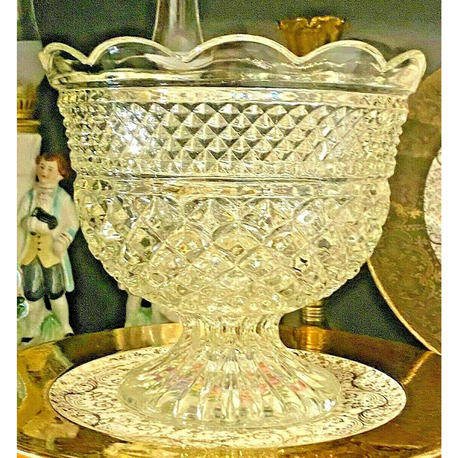 Vintage Anchor Hocking Crystal Wexford Glass Centerpiece Footed Bowl