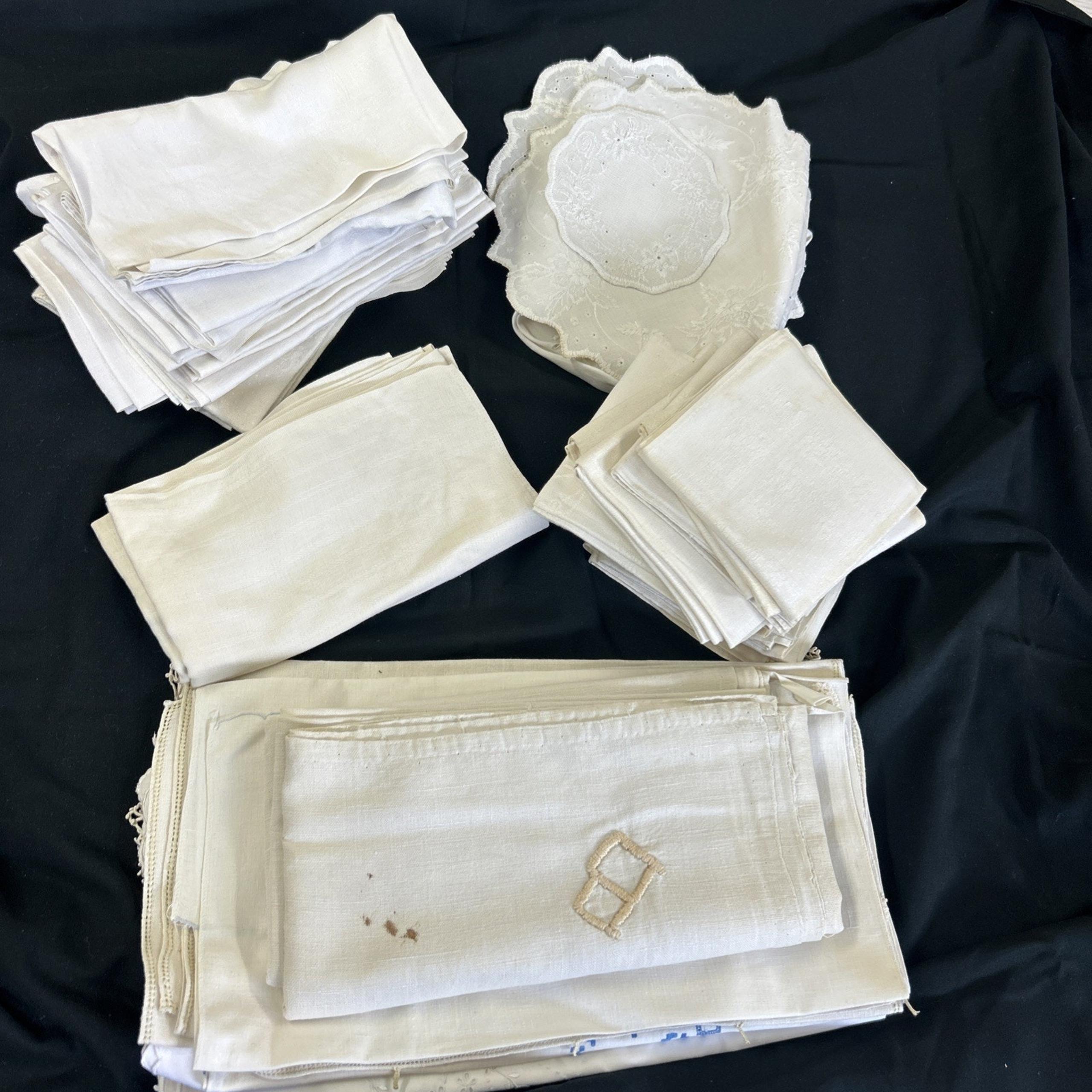 Large Lot Of Mixed Antique Vintage Table Linens