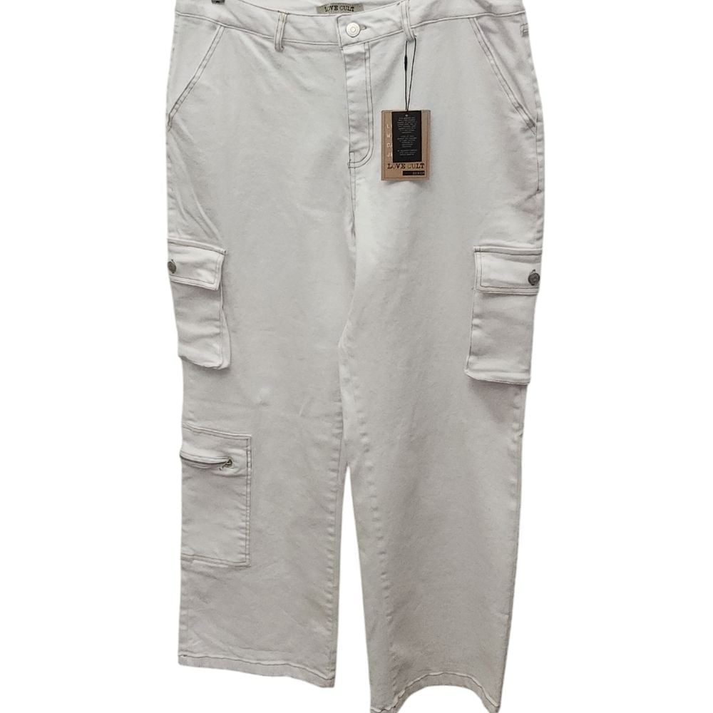 NWT Love Cult White Wide Leg Cargo Denim Side Large