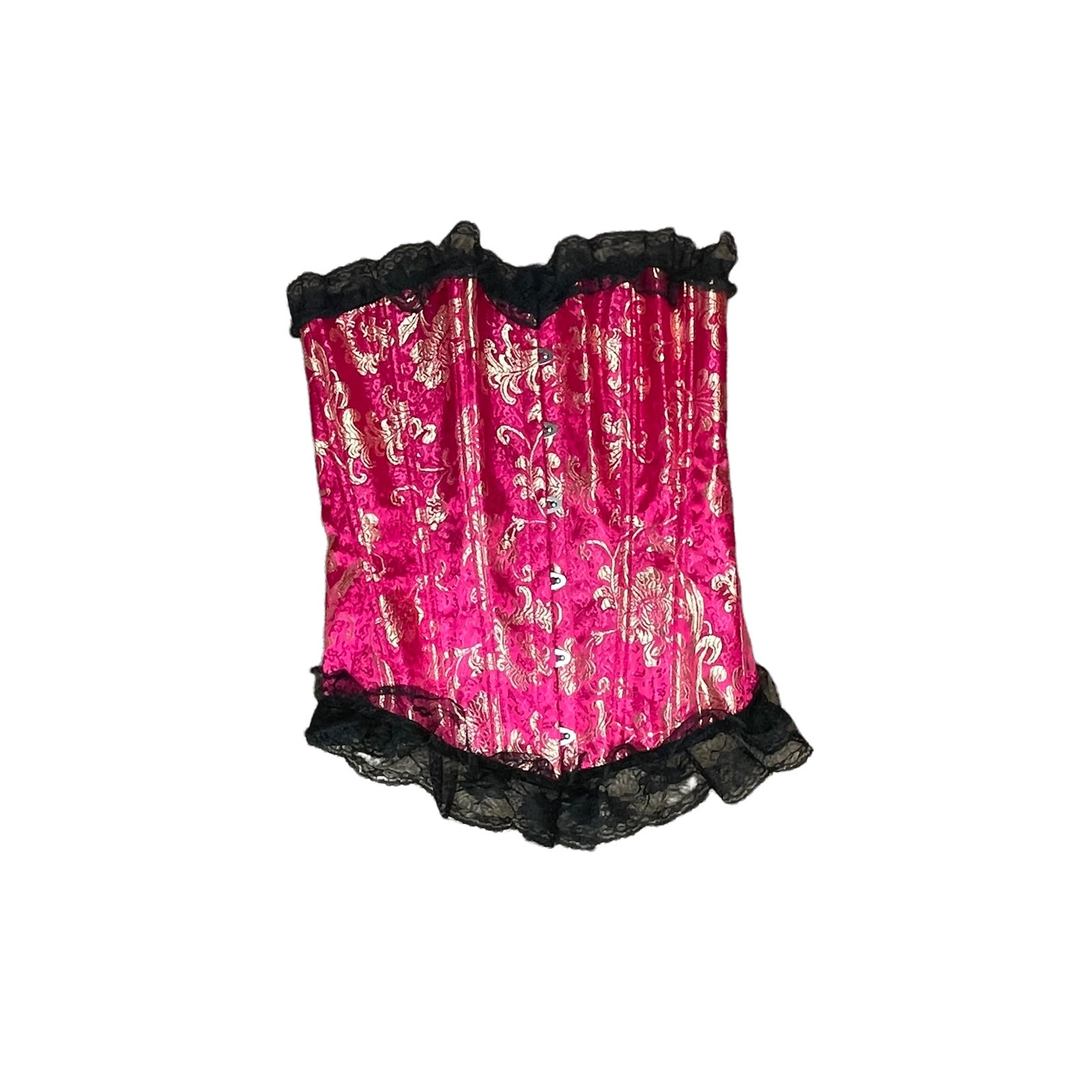 Fuchsia and Gold Lace Trimmed Regancycore Western Burlesque Costume Corset Top