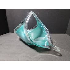 LARGE TURQUOISE ART BLOWN GLASS BOWL BASKET