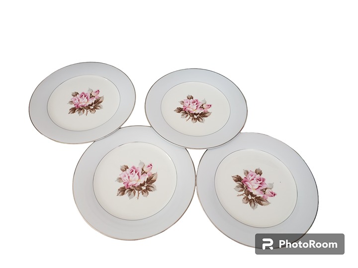 Noritake China 5285 Rosetta Pink Rosebud 10.5 Set of 4 Dinner Plate Vtg 1950s