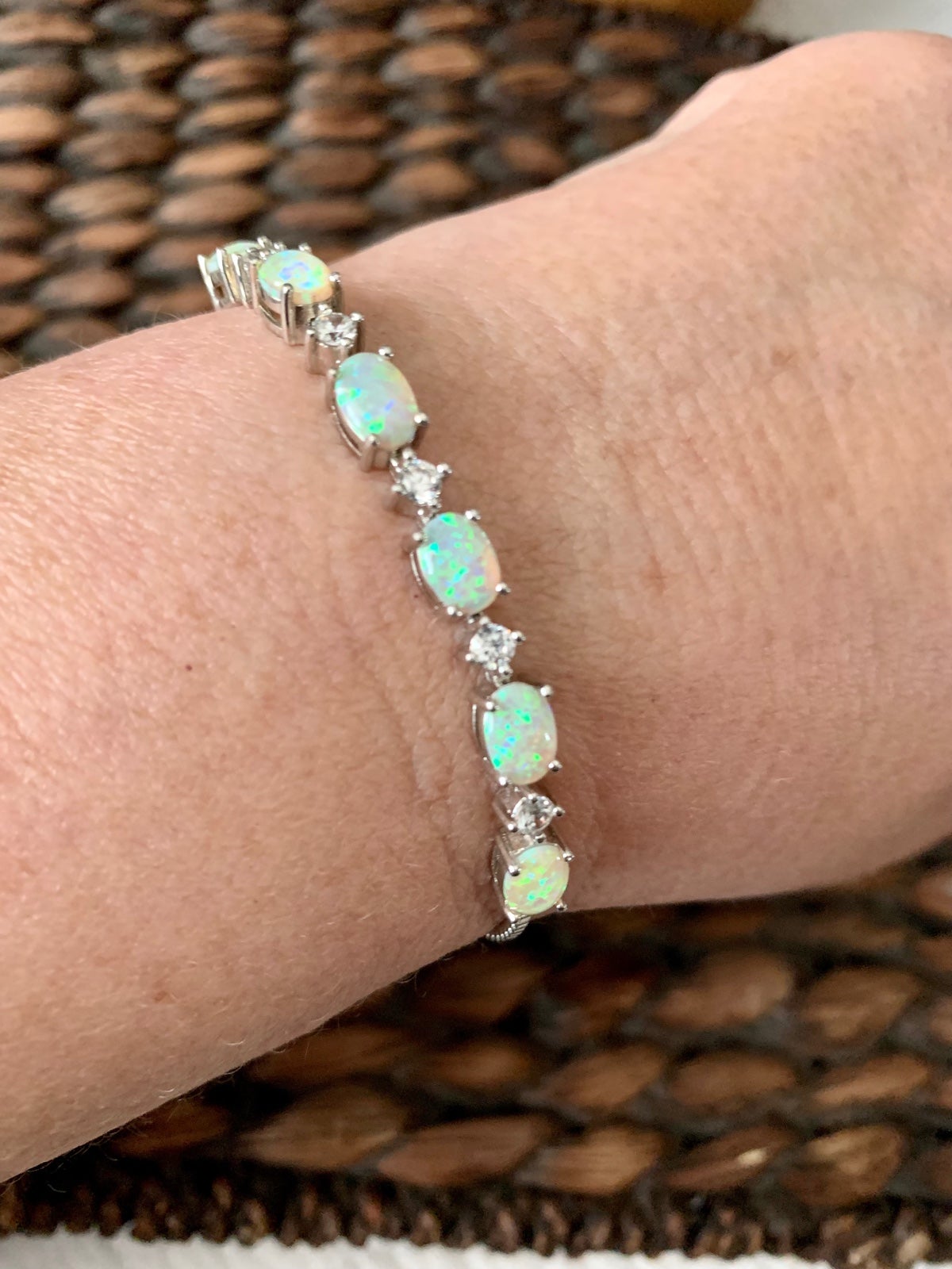 Lab Created Opal Sterling Silver Bolo Bracelet