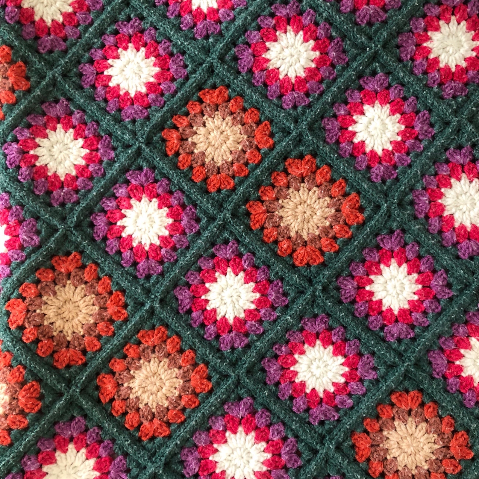 Anerican Vintage Handmade Crochet squares blanket cottage core size 114 x60