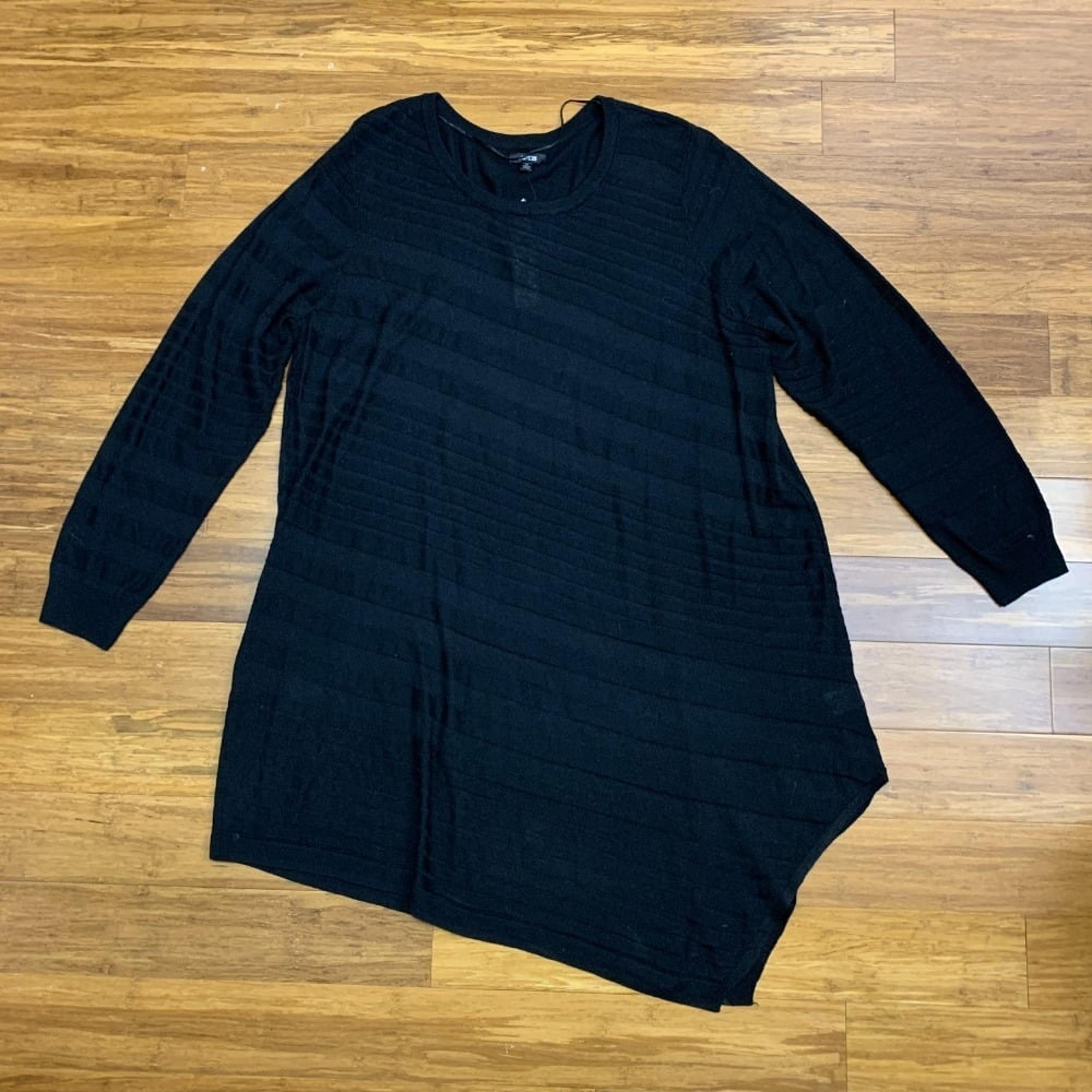 Apt. 9 Black Tunic Top Long Sleeve Asymmetrical Knit Sweater Plus Size Womens 2X