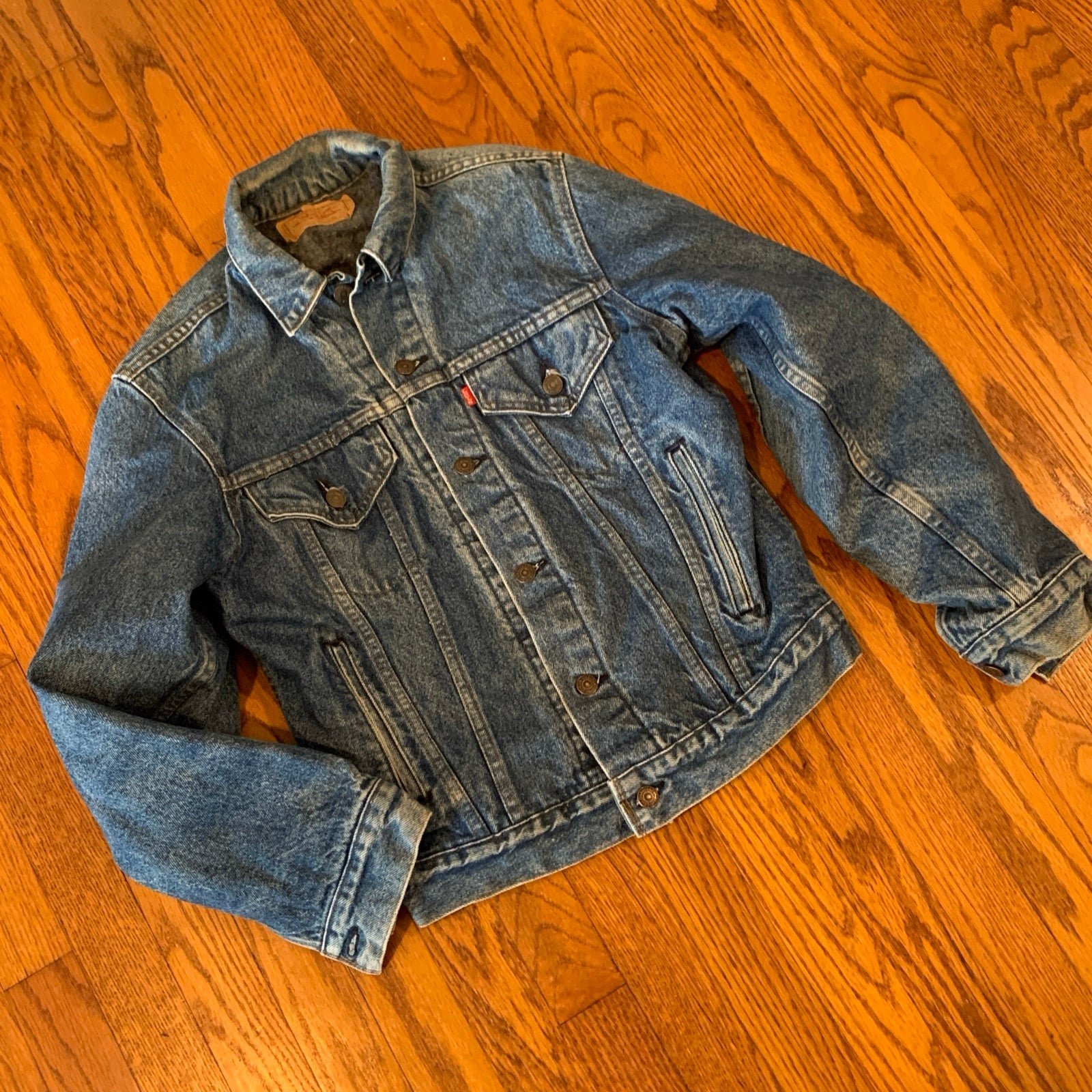 Vintage 90s USA Men's LEVI'S 70506 TRUCKER FLANNEL LINED Denim JACKET Jeans 38