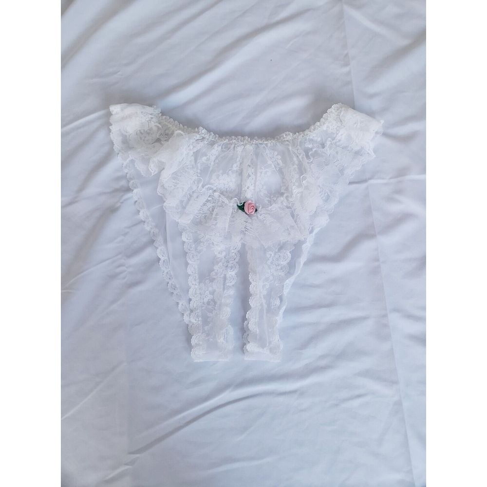 80s White Lace Crotchless Panties