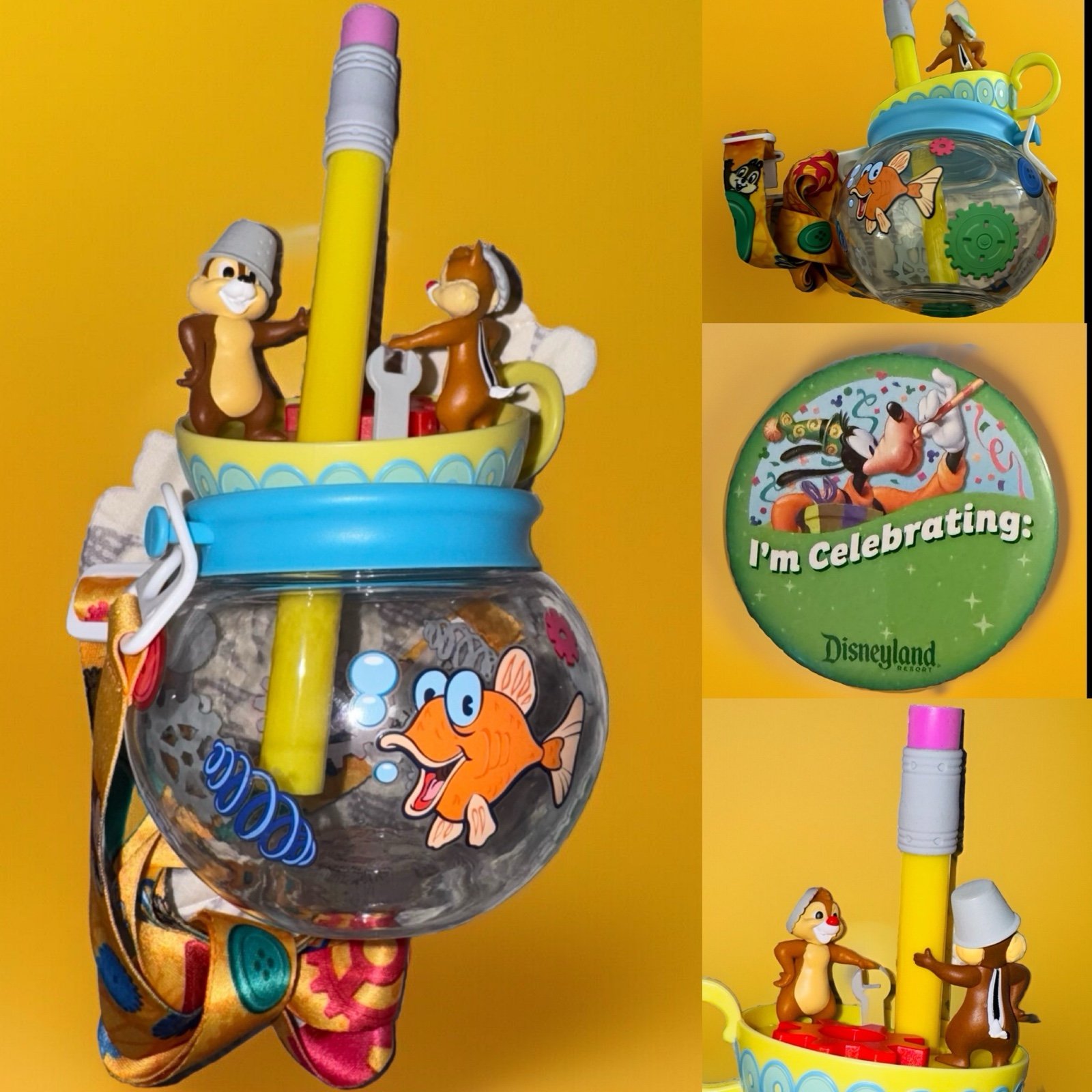 New DL Disney Parks Chip And Dale Orb Sipper New 2025 W/Lanyard & Pin 2pc Set