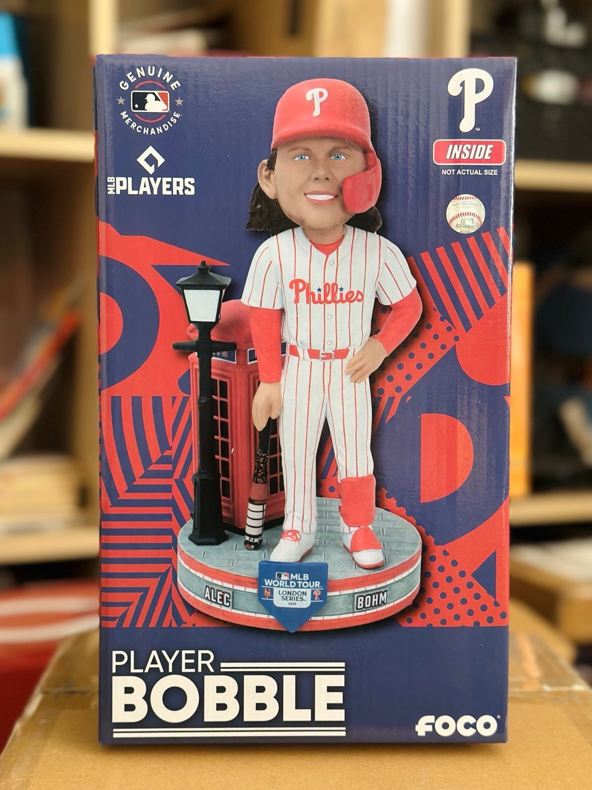 Alec Bohm Philadelphia Phillies MLB London Series Phonebooth Bat Bobblehead FOCO