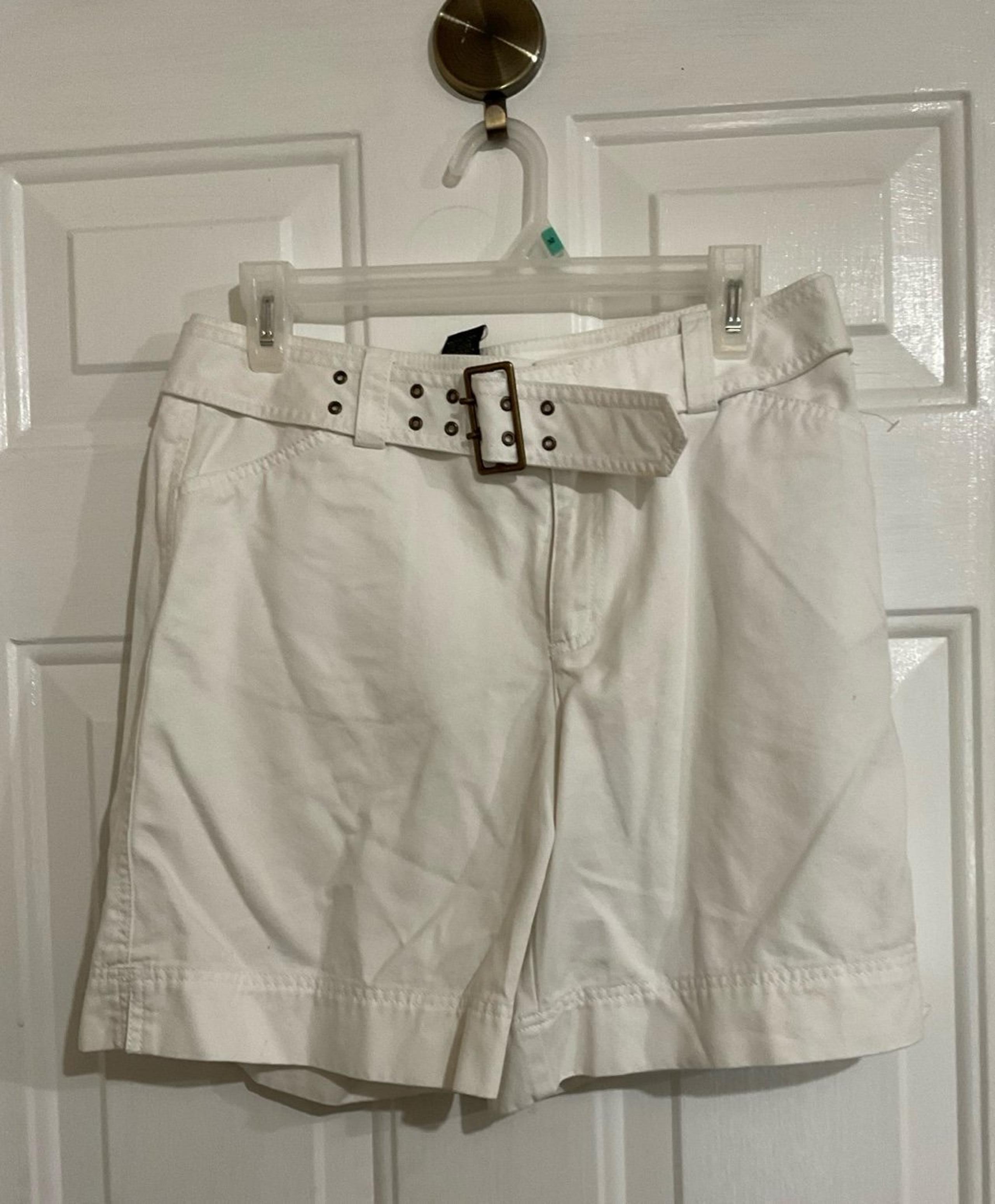 NWT Vintage Rafaella White Belted Linen High Waist Shorts Sz 6