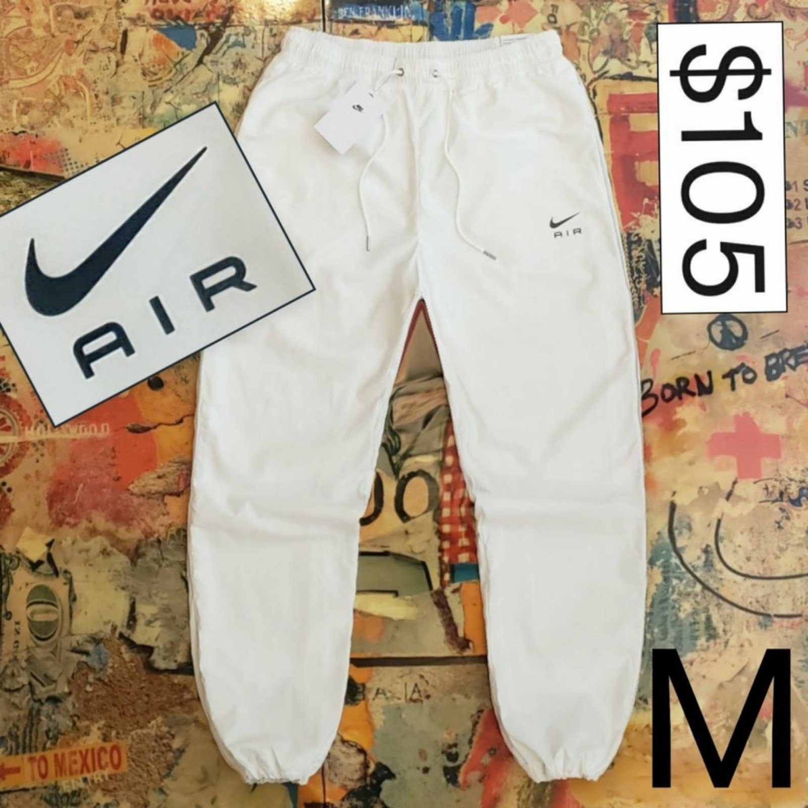 105 New Nike AIR Mens Water-Repellent White Jogger Pants!! M