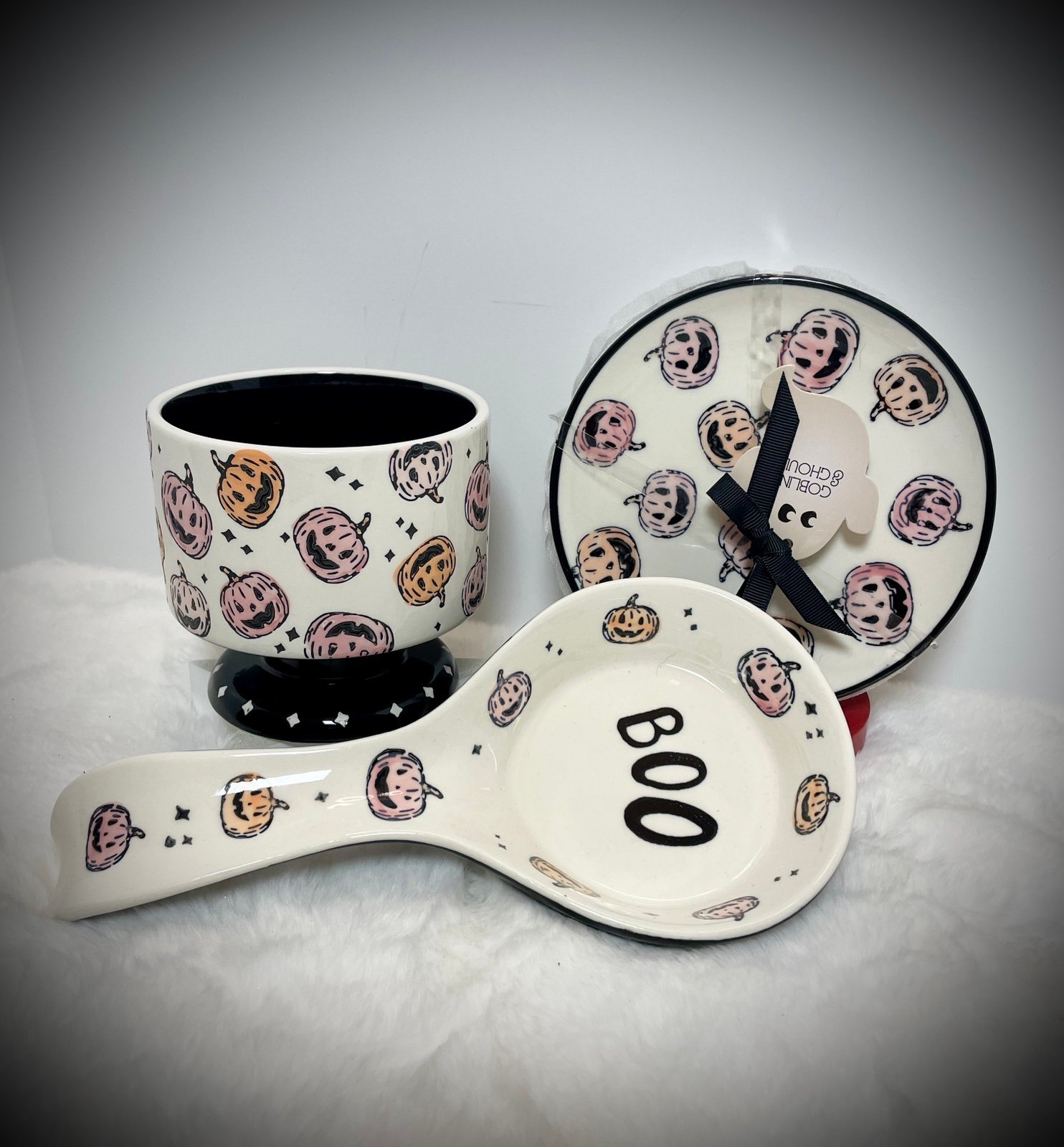 POTTERS STUDIO Pumpkin Bowl Plates Spoon Rest HALLOWEEN Set