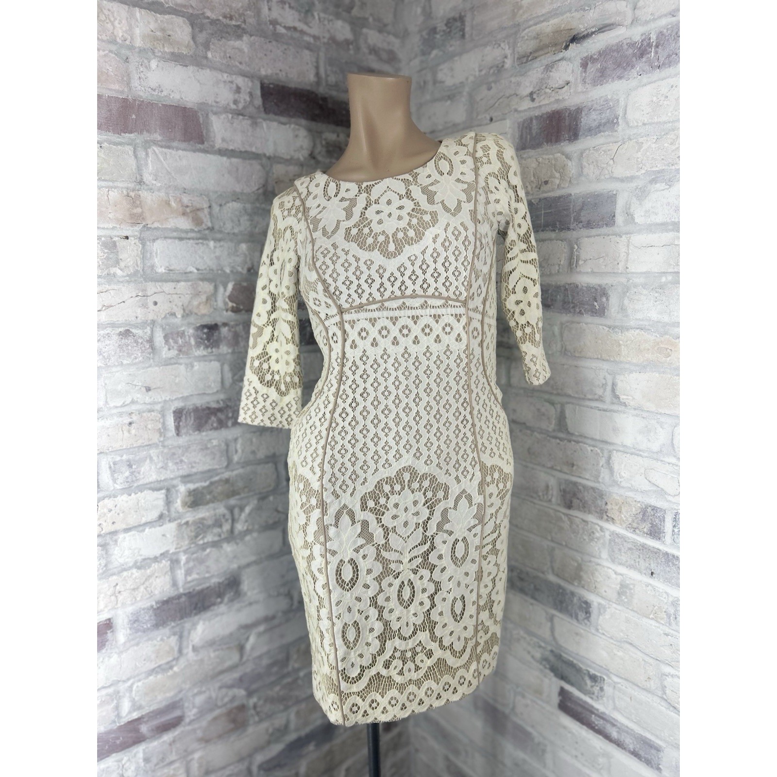 Antonio Melani ~ Lace Trim 3/4 Sleeve Fitted Dress ~ Ivory ~ 2