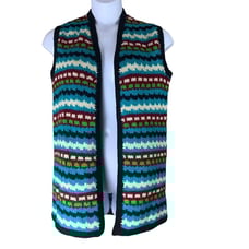 Sweater Vest Size Medium Open Front Sleeveless Cardigan Multicolor Handmade?