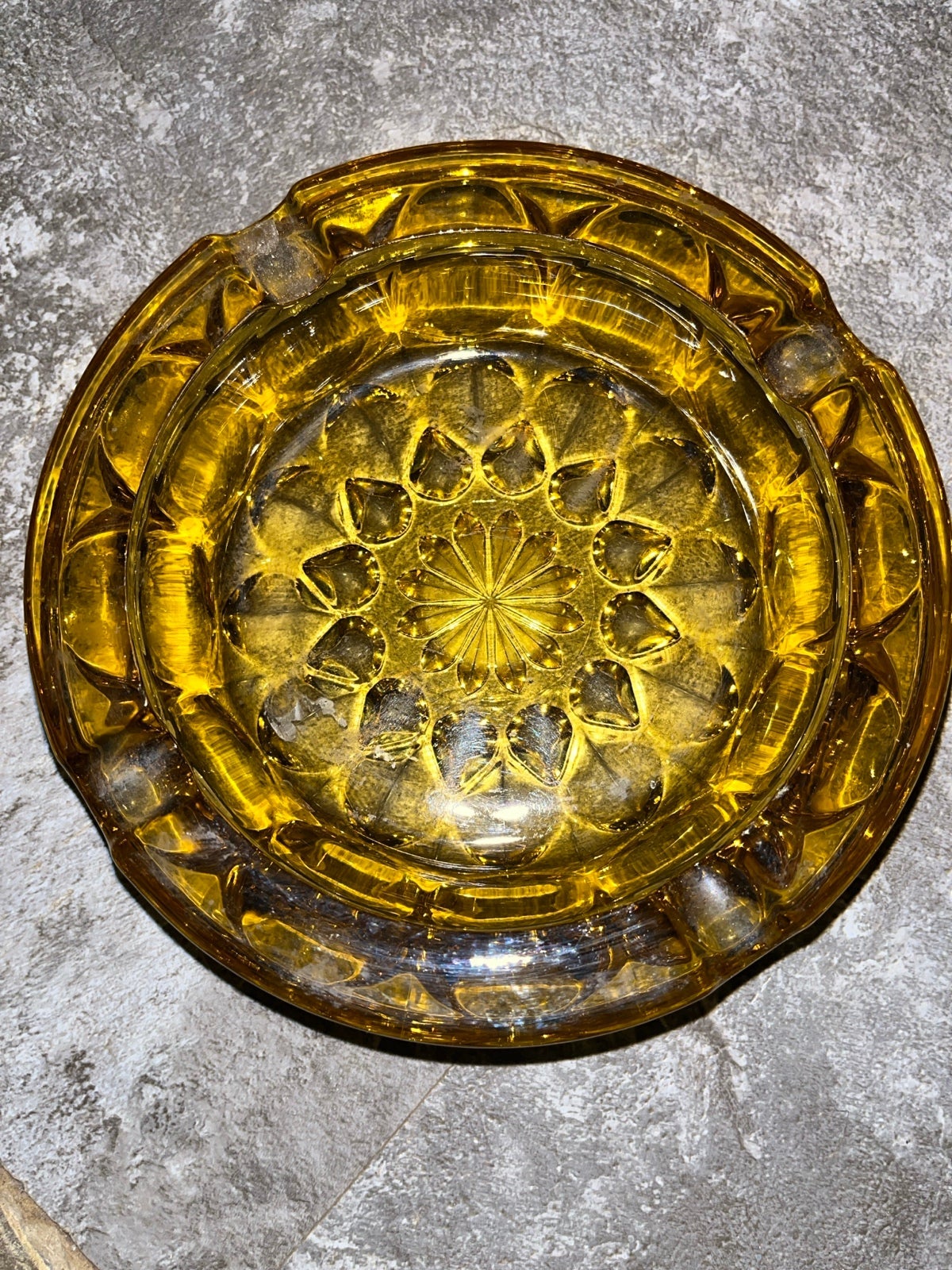 MCM AMBER Gold Heavy Pressed Glass Ashtray Catchall