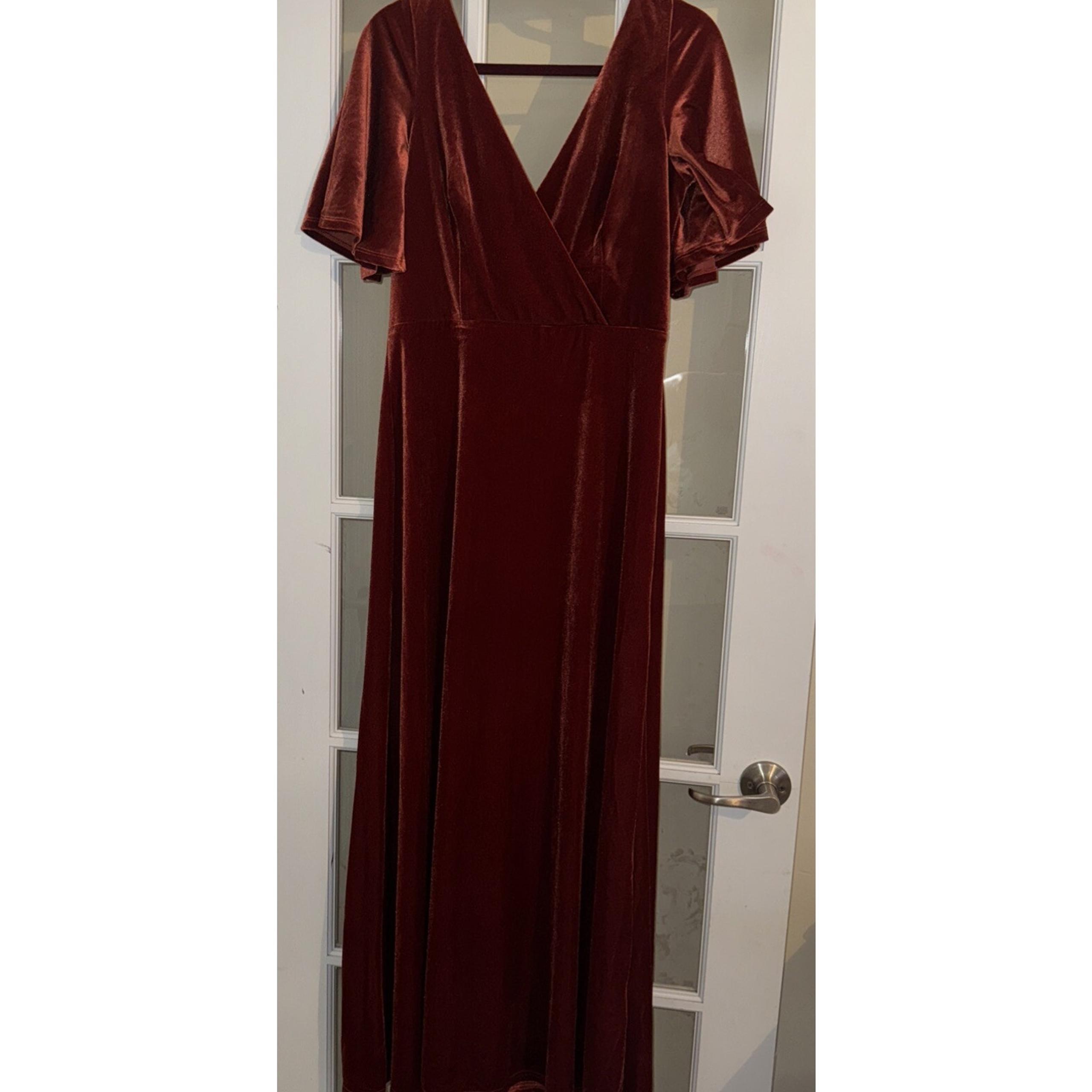 Ever Pretty Maxi Dress Womens 2XL Orange Velvet Flutter Sleeve V Neck Formal