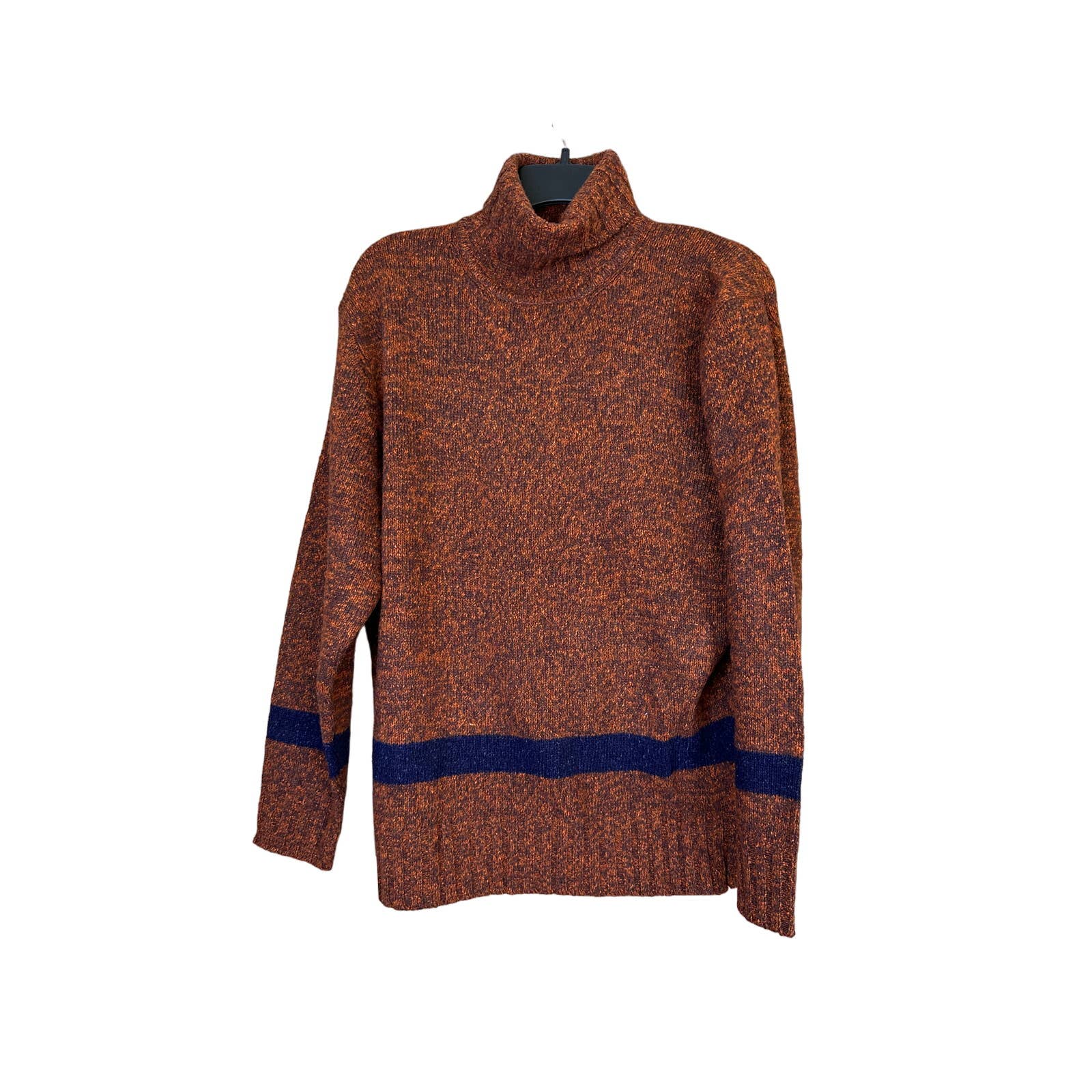Esprit Men's Turtle Neck Brown/Orange With Blue Wool Sweater - Size S