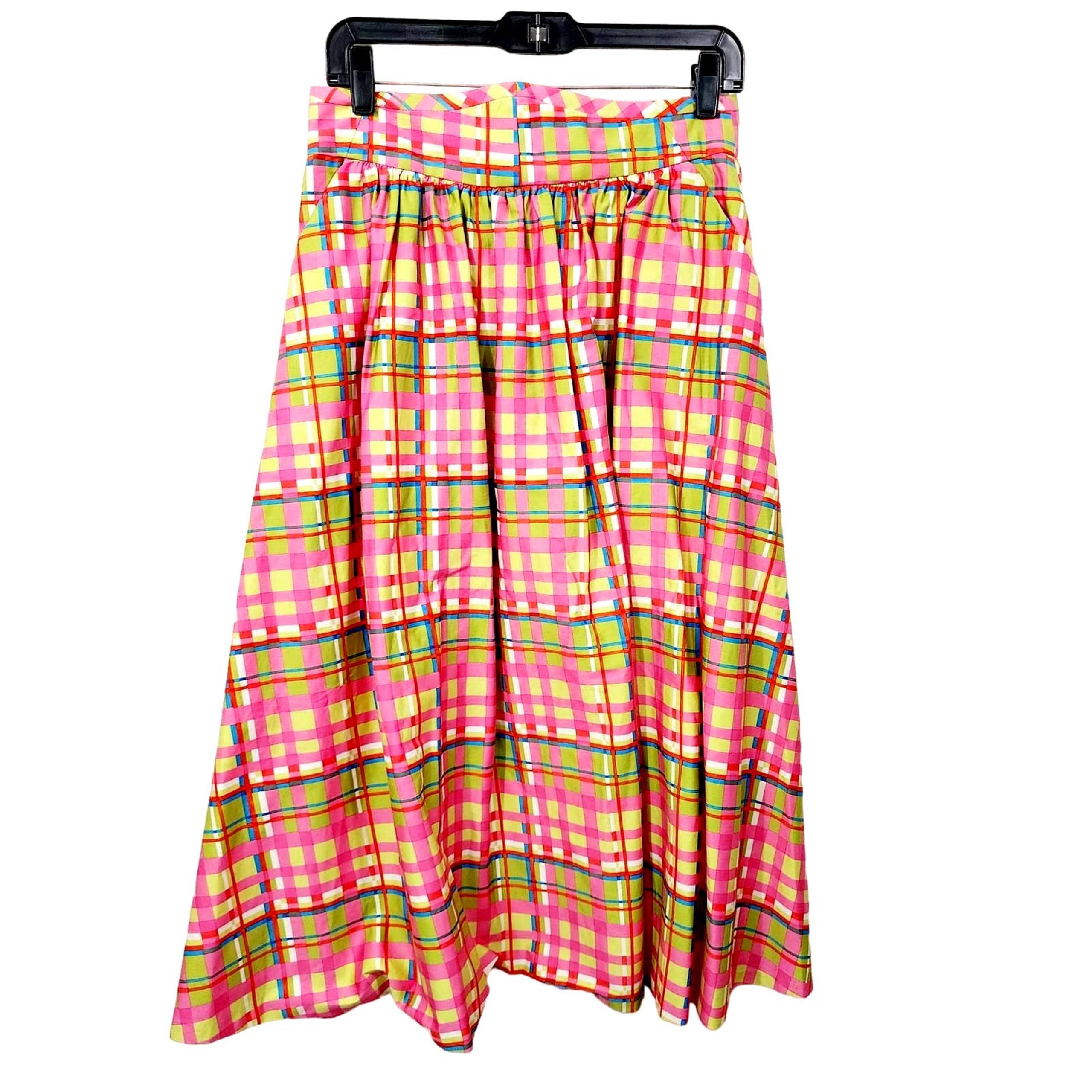 New York & Company Pink Plaid Skirt High-Waist Pleated A-Line Mini Womens Size 6