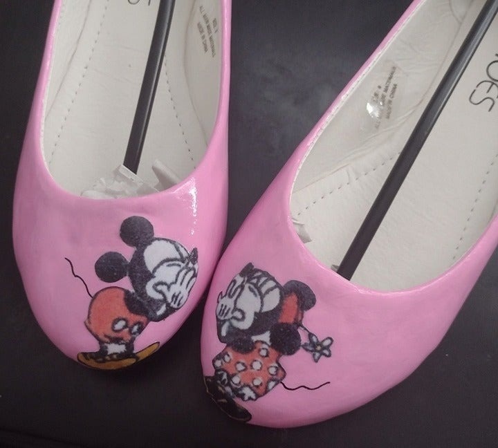 Disney Minnie Mouse Mickey Mouse Shoes Pink Love Kiss Flats Sz 9