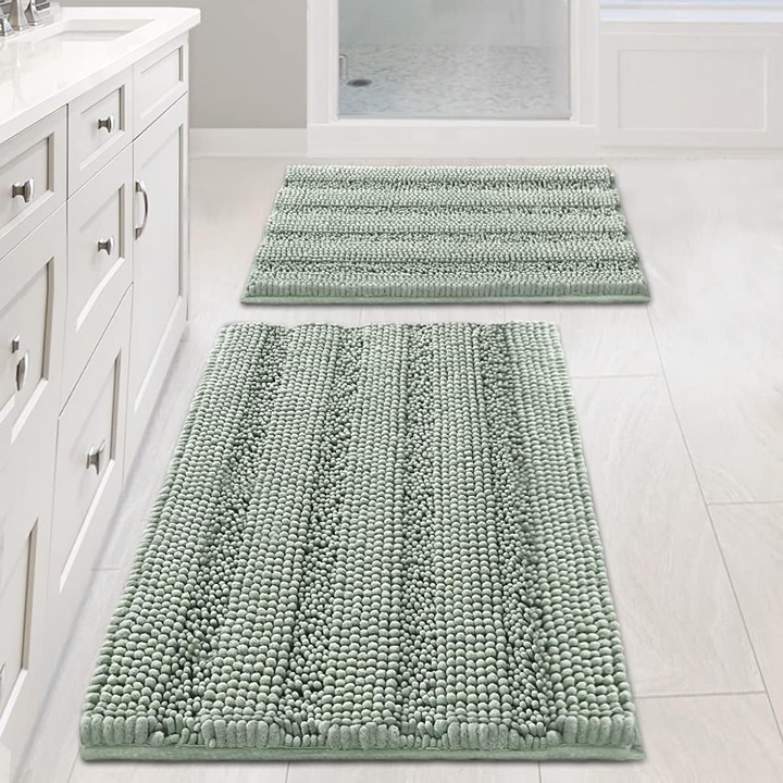 Sage Bathroom Rugs, Bath Mat Set of 2 Extra Thick 32 x 20 Plus 24 x 17 - Inches