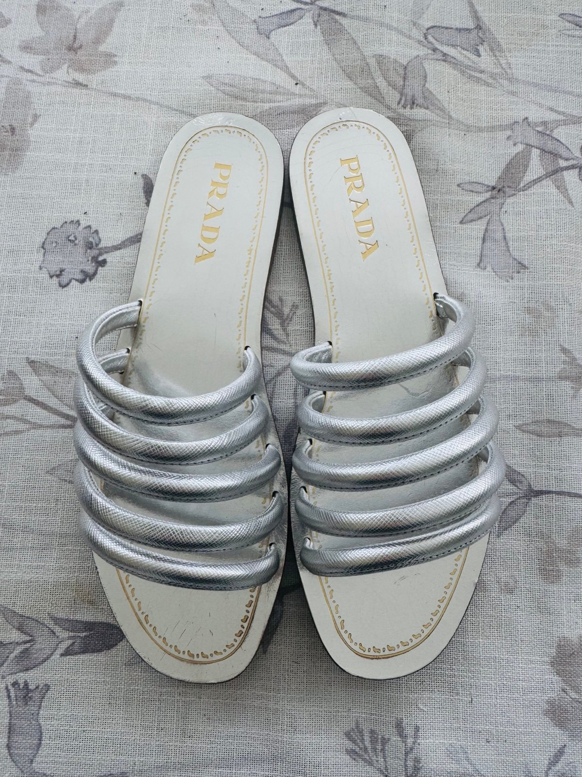 NWT Prada Silver Strappy Sandals Sz 37