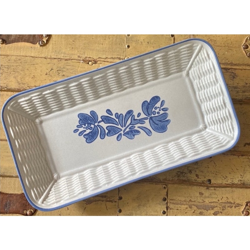 Pfaltzgraff Yorktowne Ivory Blu Basket Weave Bread Platter Serving Tray Folk NEW