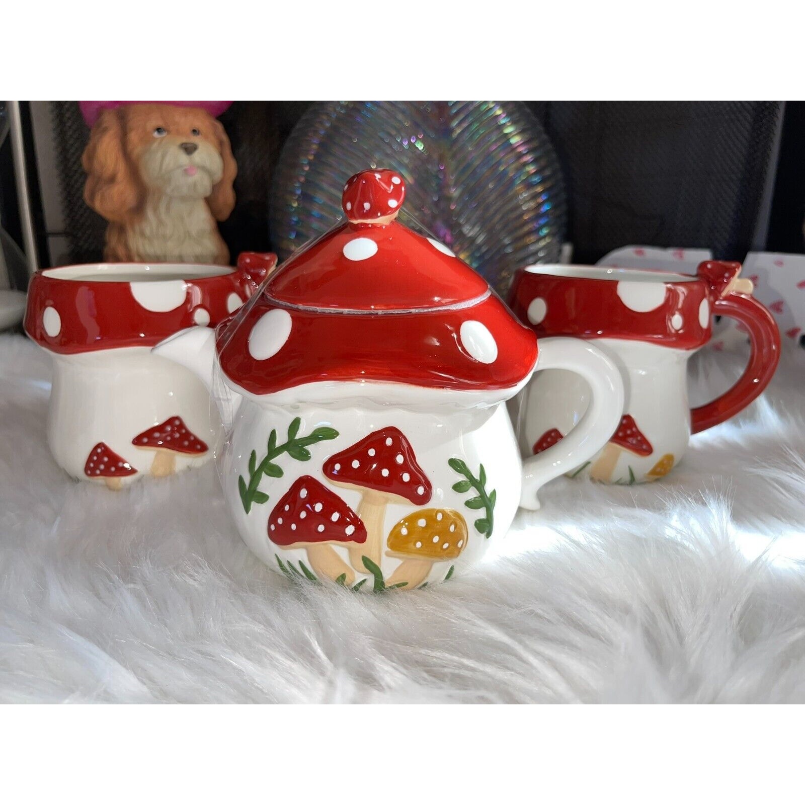 Potter’s Studio 3 Piece Enchanted Forest Mushroom Teapot And Two Mugs