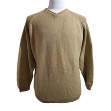 Tommy Bahama Vintage Wool Fisherman Beige Green Knit Sweater Mens Size M Ribbed