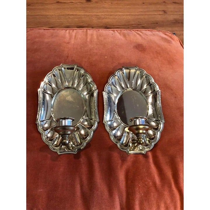 Stunning pair of Vintage Homco gold ornate tray sconces 9x5.5 inch each