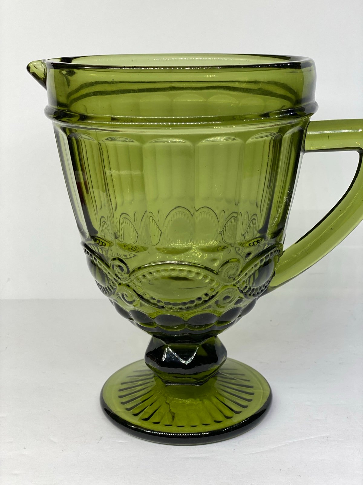Gorgeous Green Glass Florie Decanter. Excellent condition.