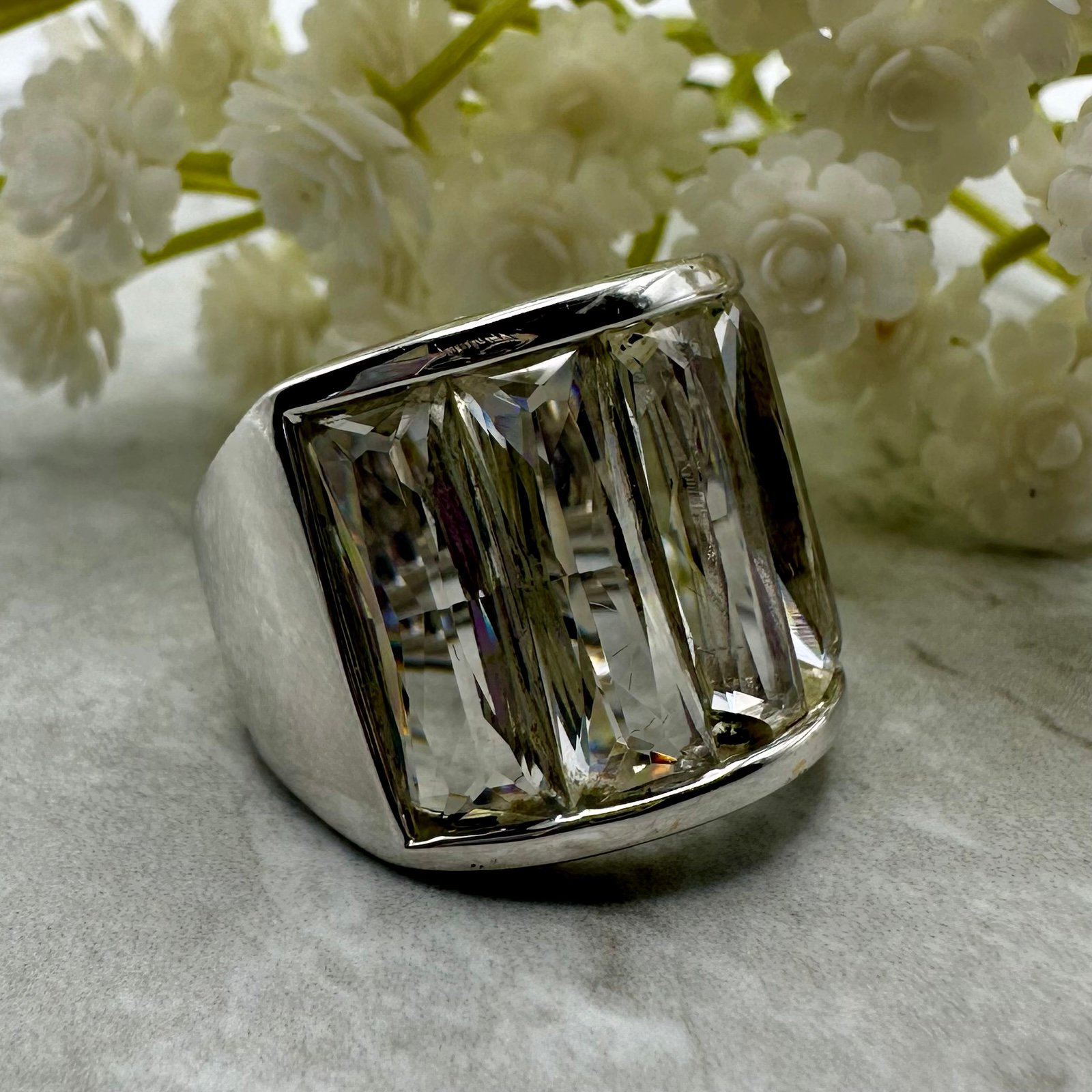 SWAROVSKI Silver Tone and Clear Faceted Crystal band size 7