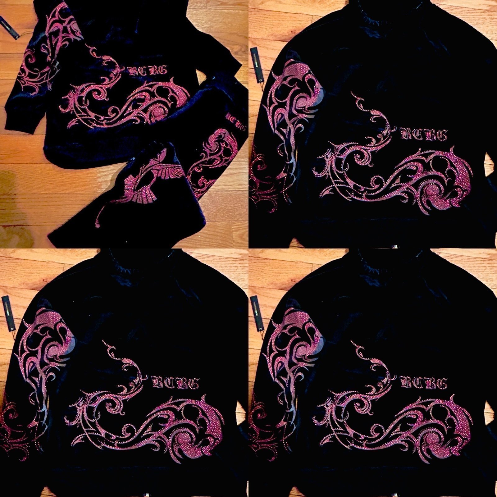 BCBGMaxAzria VTG LIMITED EDITION black/RED studded embellished Velour TrackSuit