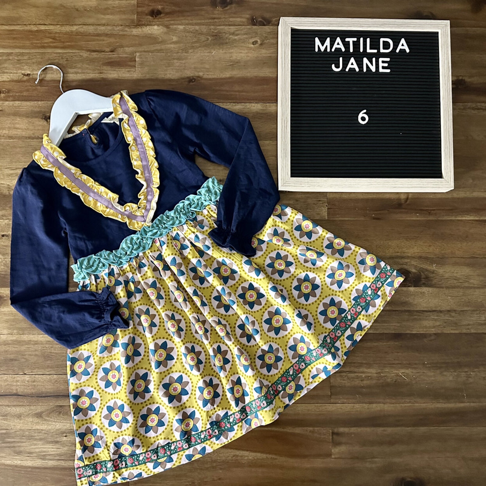 NEW Matilda Jane Once Upon A Time Country Damsel Navy Blue Yellow Floral Dress 6