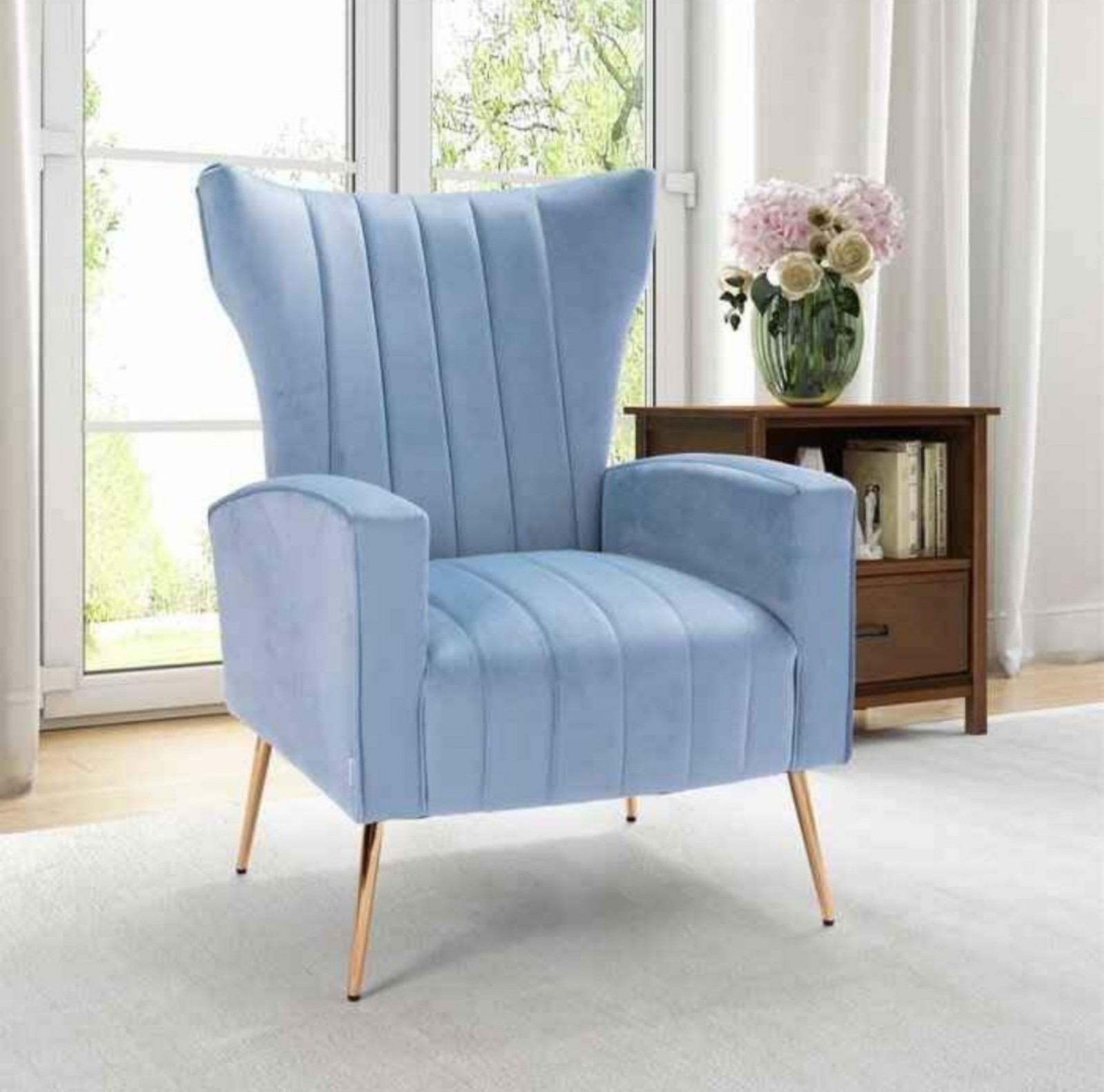 Tufted Velvet Baby Blue Accent Chair