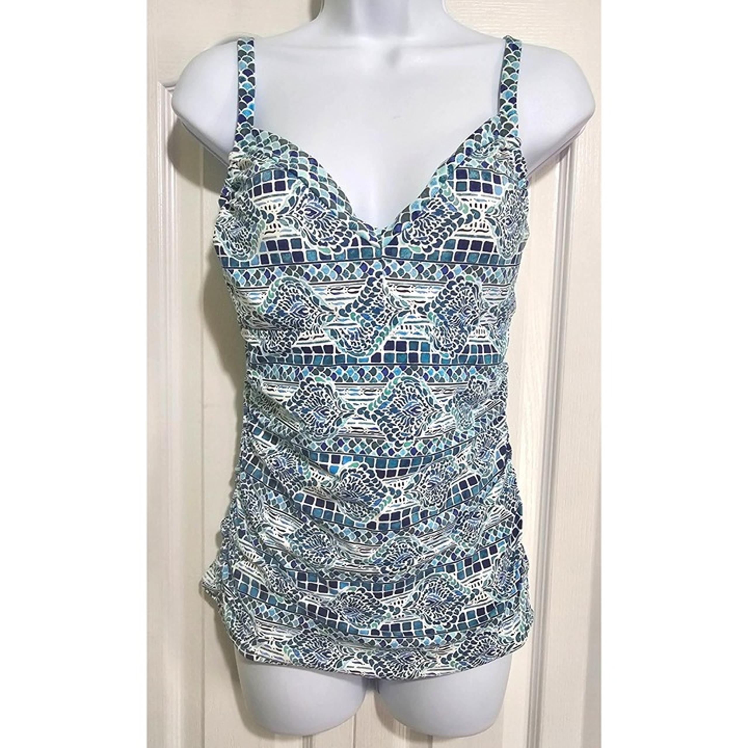 Tommy Bahama Underwire Tankini Top Side Ruching Adjustable Straps Swimsuit MED