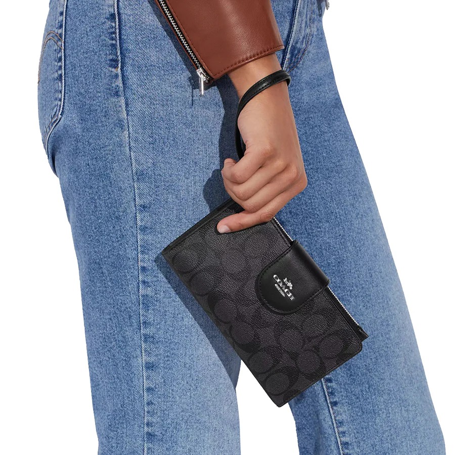 Coach Signature Color Block Tech Wallet C2874 IMCBI Khaki Black