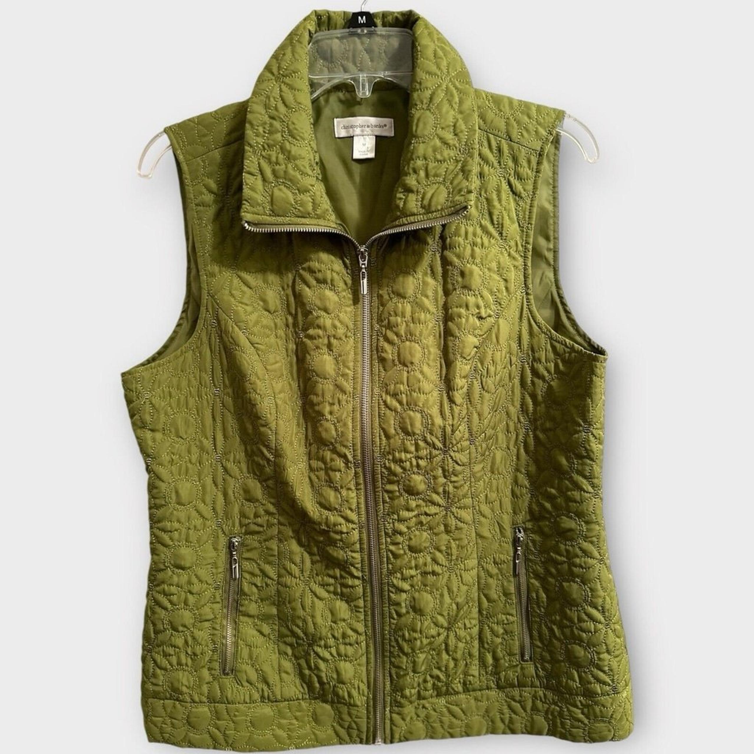 Christopher & Banks Lightweight Quilted Vest Womens Medium Zip Green Zip Pocket