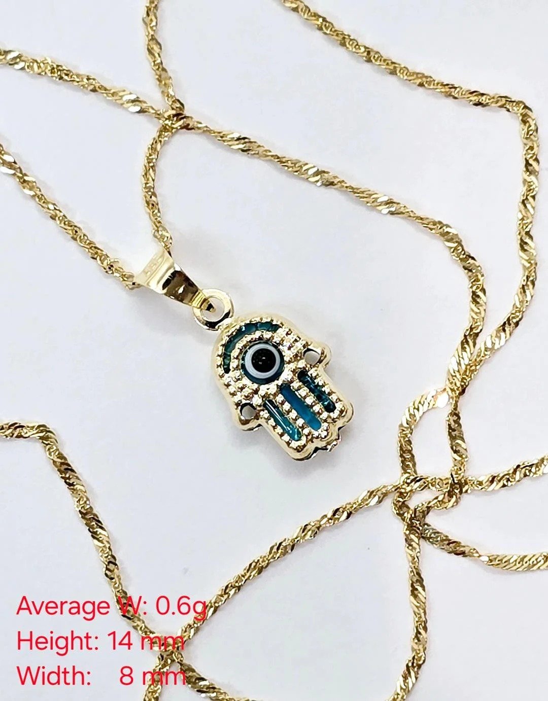 14K Yellow Gold Good Luck Evil Eye Hamsa Pendant Charm