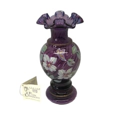 Fenton Vintage Signed Ruffled Plum Opalescent Mulberry Bill Fenton 50 Year Vase