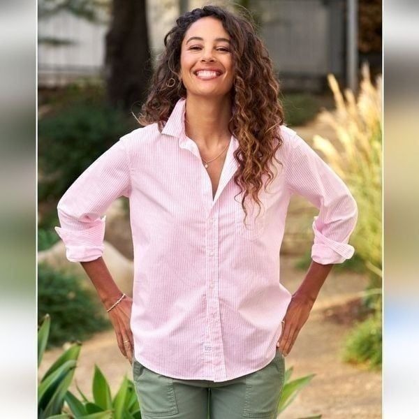 Frank & Eileen Micro Plaid Button Down Shirt in Pink Size Small