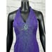 Vintage 90's Sleeveless Halter V-Neck Beaded Purple Evening Gown Silk Dress Sz 4