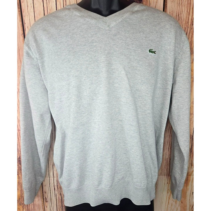 Lacoste Mens 100% Cotton Gray V-Neck Sweater Size 6 Medium