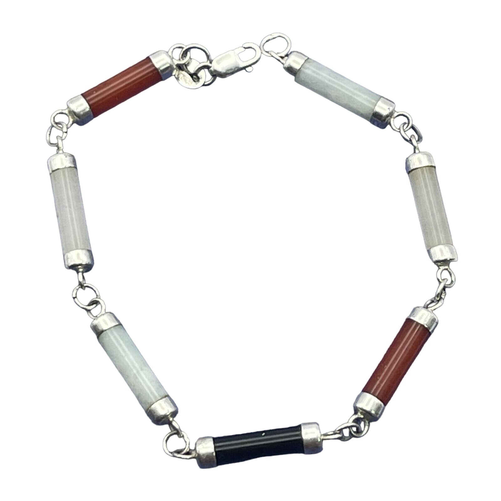 Vintage Sterling Silver Bracelet 925 7.25” Jade Multi Color