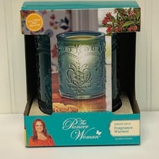 Pioneer Woman Teal Amelia Embossed Glass Scented Wax Warmer Full Size*New*