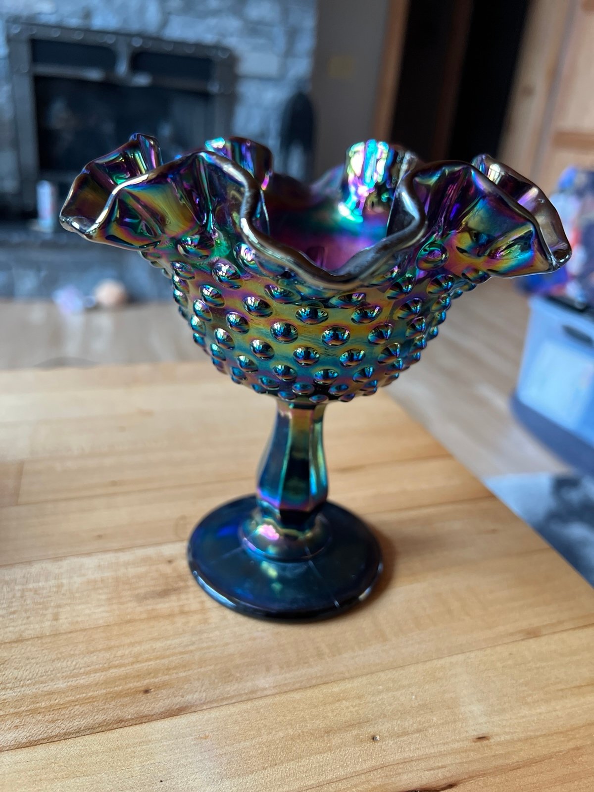 Fenton Purple Amethyst Hobnail Carnival Glass Compote