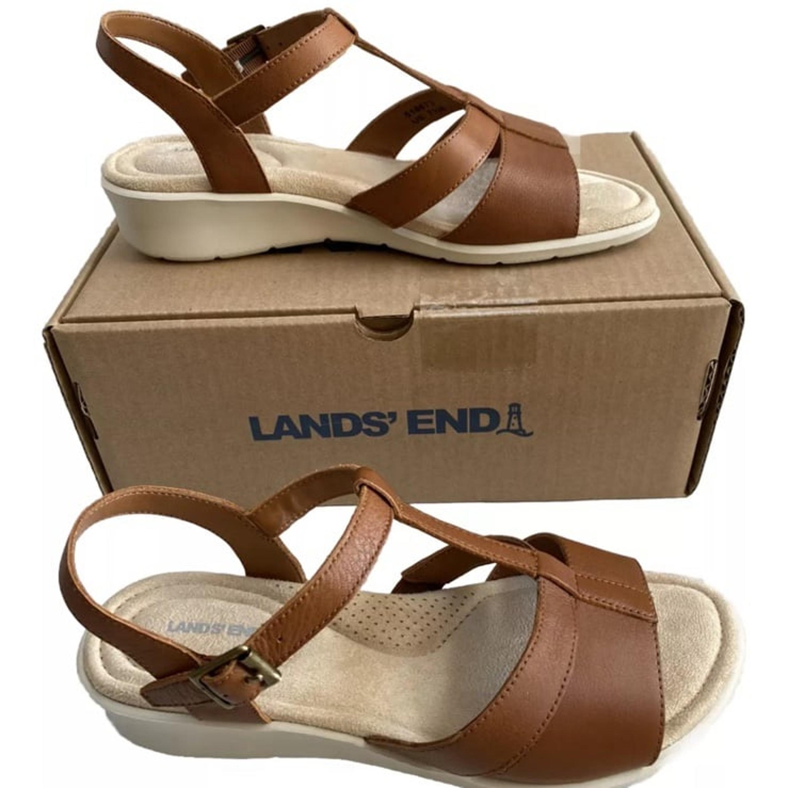 Lands End Women's 7.5M Lightweight Comfort Sandals Shoes Brown Cognac  Hook Loop