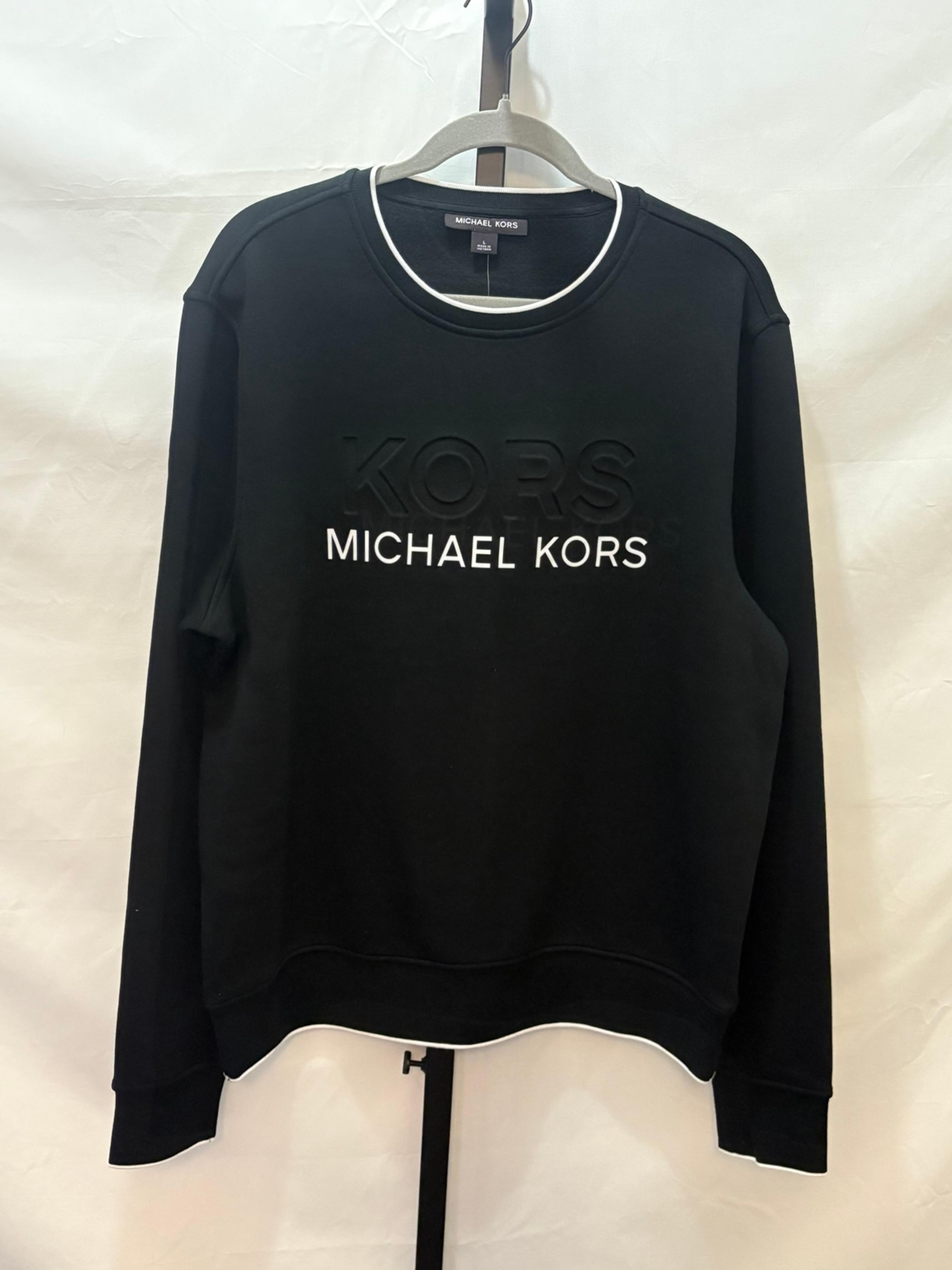 Large - Michael Kors Men's Embossed Logo Pullover Crewneck Sweatshirt - Black