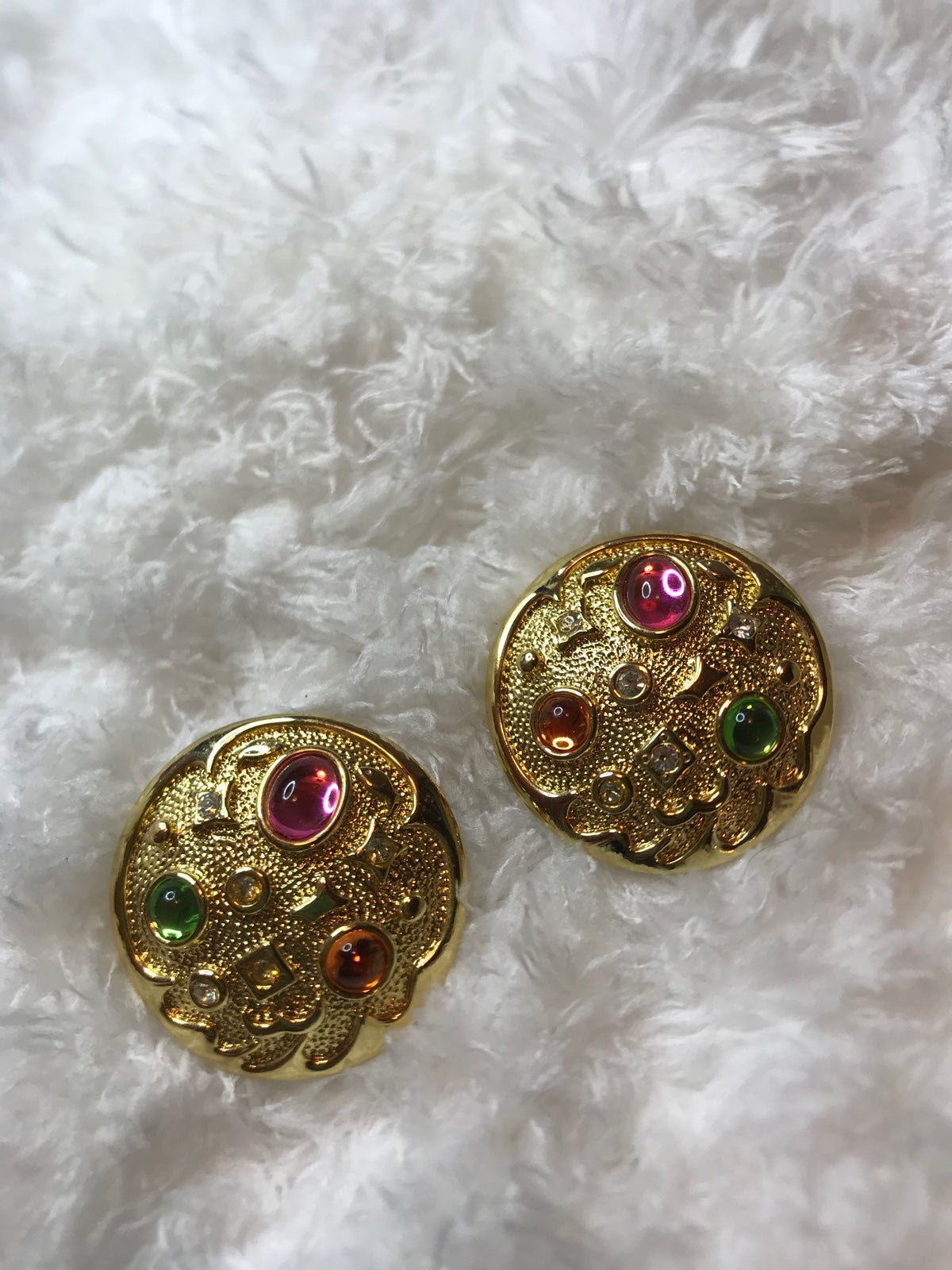 Vintage Park Lane Goldtone Jeweled Dome Earrings Fish & Stars