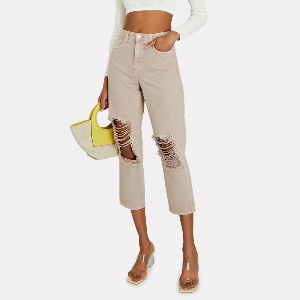 NWT L'agence Enya High Rise Crop In Biscuit Destruct Size 29