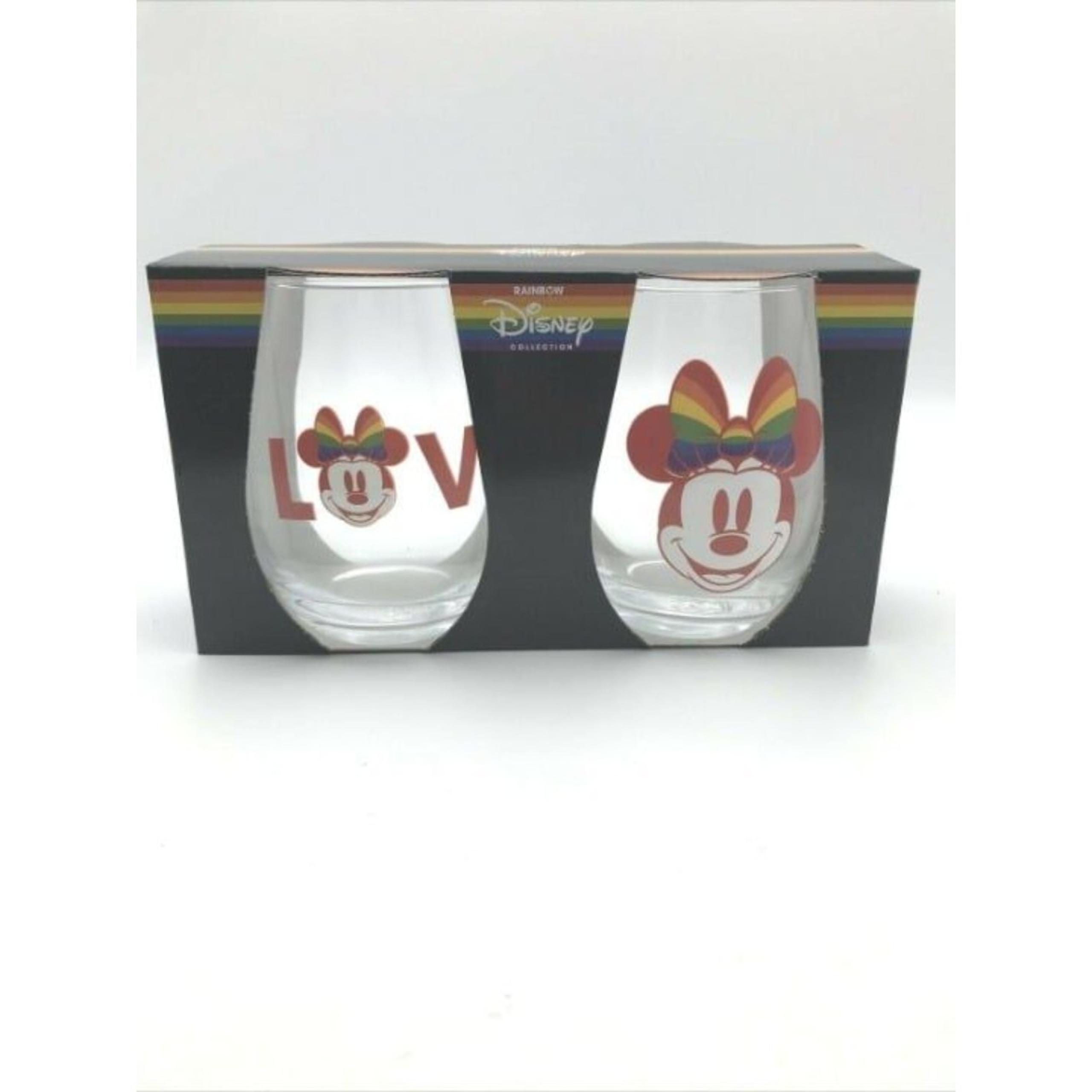 Set of 2 Disney Rainbow Collection Wine Glasses Minnie Mouse 20oz. Tear Drop